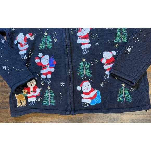 Vintage Designers Originals Ho Ho Ho Full Zip Christmas Sweater Petite Medium - Picture 2 of 10
